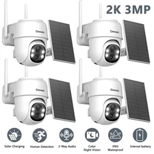 3MP 2K Wireless Solar Security Camera 360° Pan Tilt Outdoor Cam Smart Detection