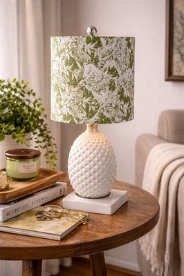 19  White Ceramic Pineapple Table Lamp Green Tropical Floral Shade Coastal Decor