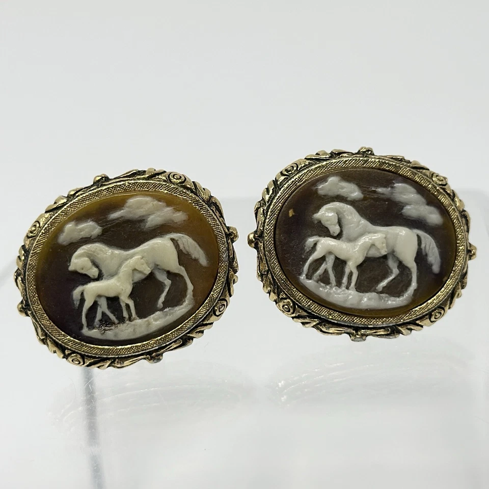 Gemelos de colección raros tono dorado Dante camafeo yegua caballo Incolay 1"" Foto 4 de 4