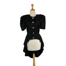 Evenings Raul Blanco 10 Black Jacket Top Hilo 1980s Jacquard Peplum Drama Vtg