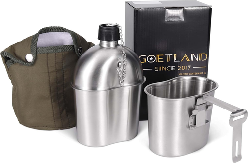 Stainless Steel WWII US Army Canteen Water Bottle Military Kit 1QT & 0.5QT cup - Picture 11 of 12