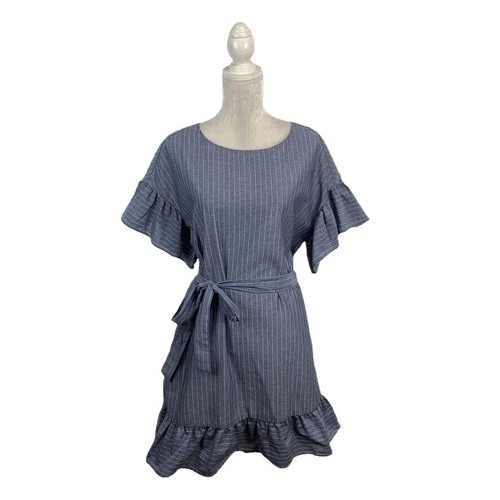 beige by eci denim dress Women's Beige By eci Button-Up Denim Shirt Dress With Roll Tab Sleeves-XL-Cotton