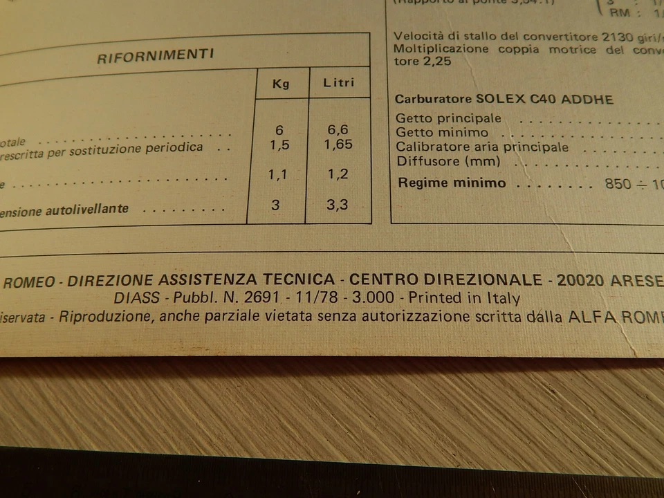 MANUALE USO MANUTENZIONE ORIGINALE 1978 ALFA ROMEO ALFETTA 2000 L C. AUTOMATICO - Immagine 2 di 4