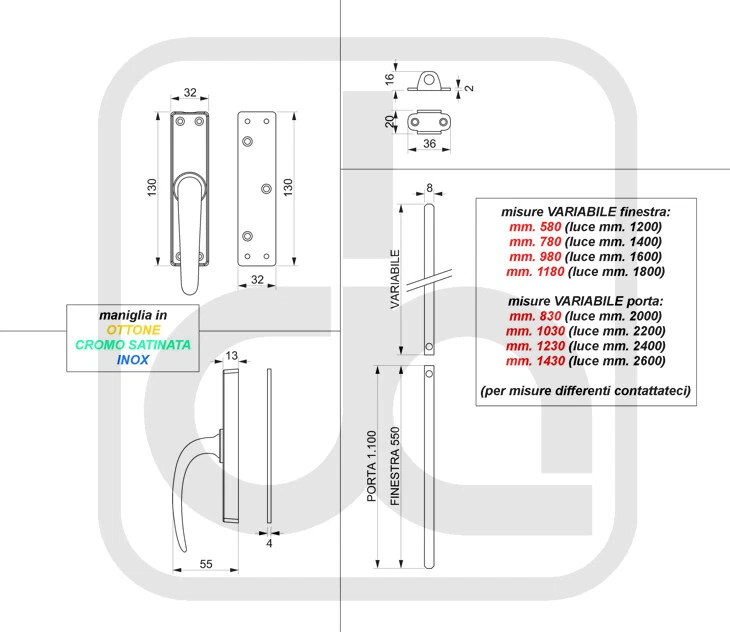 MANIGLIA CREMONESE INOX 316 MEZZO GIRO ASTE Ø 8 CHIUSURA PERSIANA PORTA FINESTRA - Immagine 2 di 4