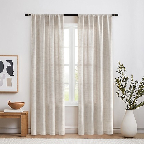 2 Panels Natural Linen Sheer Curtains Textured Woven Window Drapes w/ Rod Pocket - Picture 14 of 41