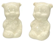 Shawnee Pottery Pigs With Bows Salt & Pepper Shakers Bone White Old Vintage