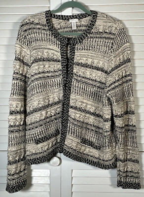 chicos cardigan women's Cotton Blend Black/beige Silver Threads Hook  Closure
