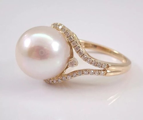 2 Ct Round Cut Natural Pearl Solitaire Engagement Ring 14K Yellow Gold Plated - Picture 2 of 7