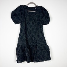 NEW Madewell Puff Sleeve Pleated Mini Dress In Floral Jacquard Print Black Small