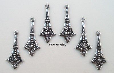 #0404 ANTIQUED STERLING SILVER PLATED EARRING DROP W/TOP HANG RING - 4 Pcs