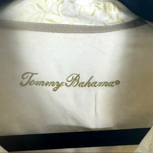 Tommy Bahama Shirt Large Yellow Cream Silk Blend Floral Button Up Long Sleeve - Imagen 3 de 6