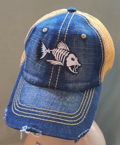 White Bonefish Skeleton Hat Distressed 