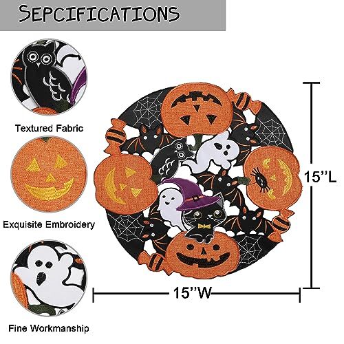 Halloween Placemats Set of 4, Embroidered Black Round 15" RD set of 4 - Bild 5 von 7