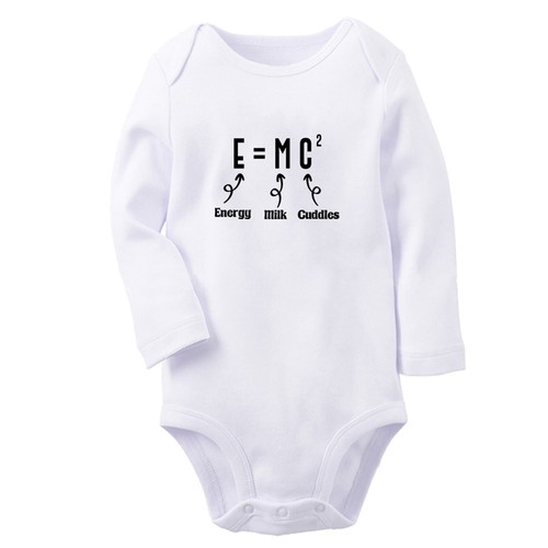 E=MC2 Energy Milk Cuddles Funny Rompers Newborn Baby Bodysuits Long One-Pieces - Picture 2 of 9
