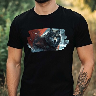 Mens Viking Wolf Motif Cotton T-Shirt Size XS to 5XL