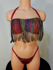 Exotic dancer stripper medium multicolor two piece bikini dance outfit-dancewear