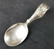  RARE  Weidlich Sterling Silver Curved Handle Baby Spoon TWO BABIES  BLOCKS