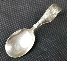 **RARE** Weidlich Sterling Silver Curved Handle Baby Spoon TWO BABIES & BLOCKS
