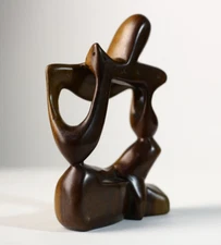 Abstract Wood Sculpture Handmade Carved Modernist Art Object 18cm Decor-1195