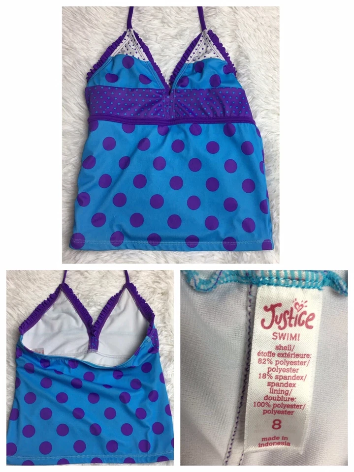 Justice Girls Swimsuit Tops Size 8 Small Tankini Tops Only LOT OF 2 Halter Style - Image 2 of 4