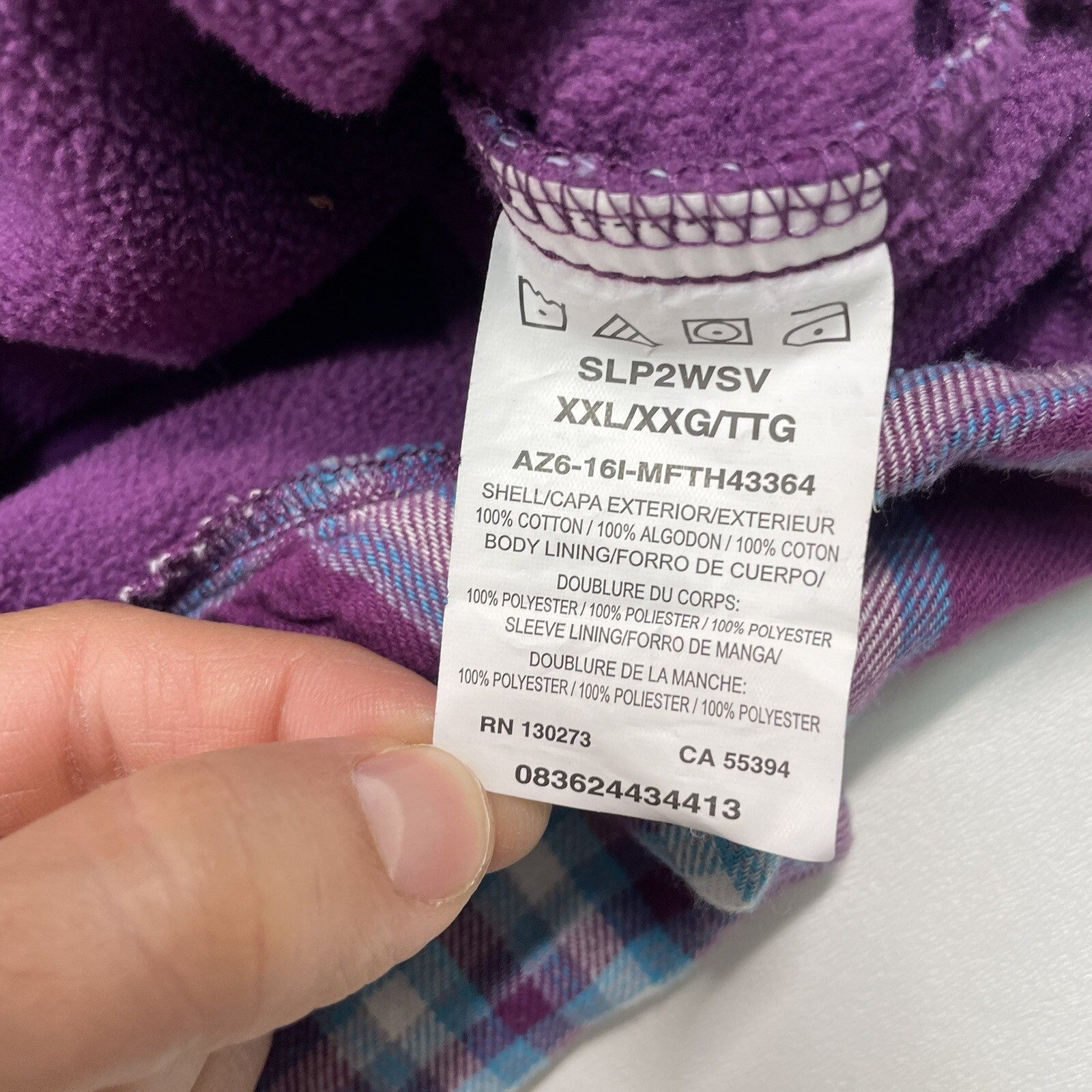 Riders By Lee Shirt Women's 2XL Purple Blue Plaid Flannel Fleece Lined Button Up