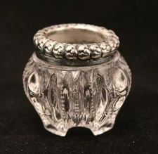 Open Salt Cellar with Sterling Silver Rim Pressed Glass Footed 