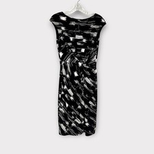 Lauren Ralph Lauren Womens Black White Abstract Print Dress Twist Waist size 2