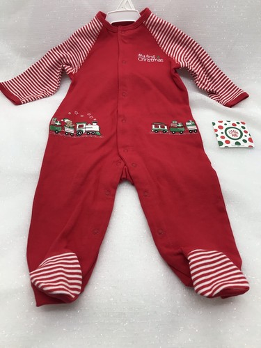 Little Me My First Christmas Pajamas Button Down Sleeper Choo Choo Trains 6M NEW - Imagen 2 de 7