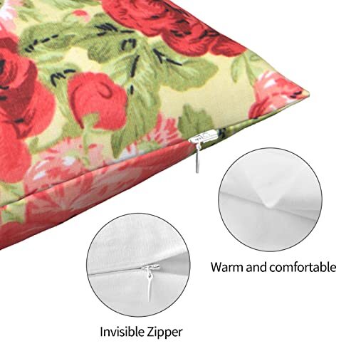 VARUN Dekokissenbezüge Rosa Rot Rosen Blumen mit Blättern Kissenbezug - 4 - Bild 6 von 7