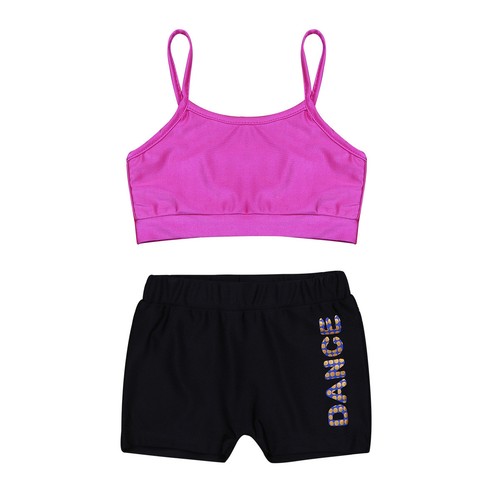 Girl Dance Outfit Two-Pieces Crop Top+Shorts Leotard Sport Gymnastics Dancewear - Picture 25 of 87