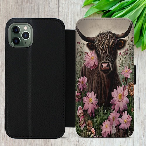 HIGHLAND COW SCOTTISH ART FLIP WALLET PHONE CASE COVER FOR IPHONE SAMSUNG HUAWEI - Picture 2 of 9