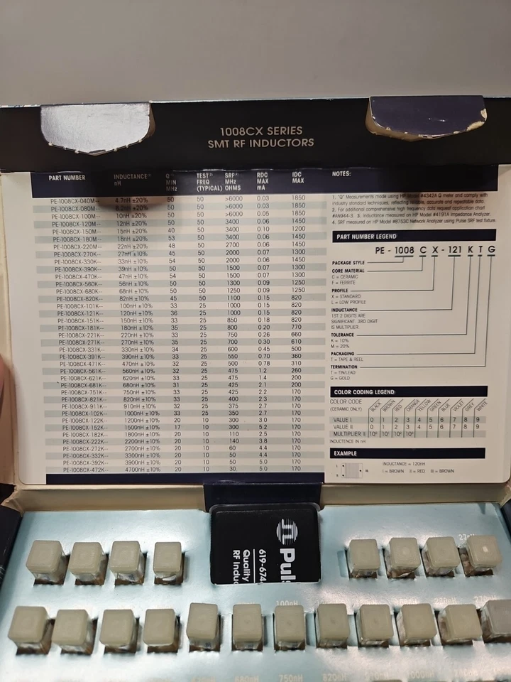 PULSE 1008CX SMT RF INDUCTOR SAMPLE KIT - 38 VALUES - High Q Values - Image 4 of 4
