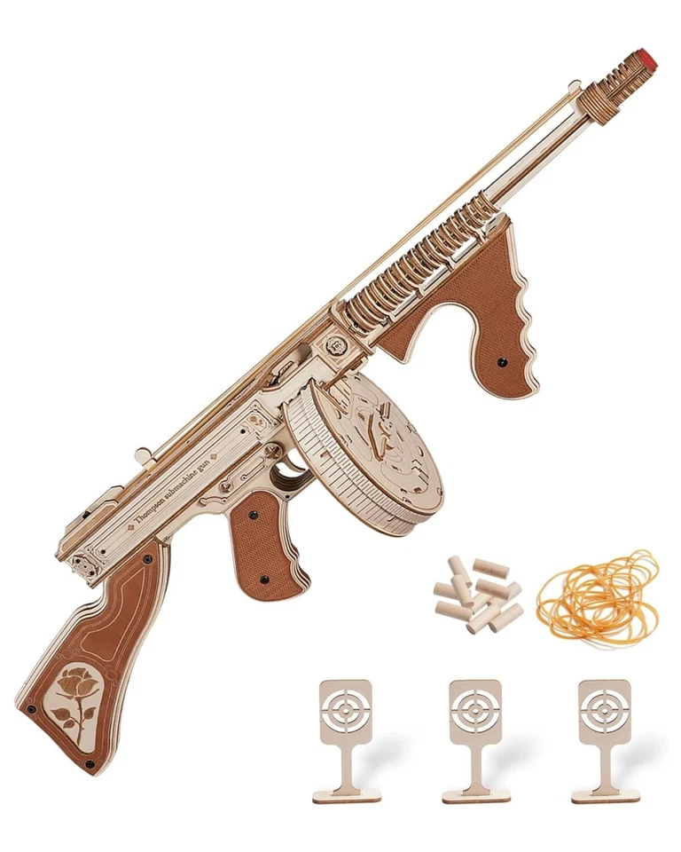 ROKR Thompson Submachinegun Model 3D Wooden Puzzle Mechanical Kit Teen Xmas Gift - Image 1 of 4