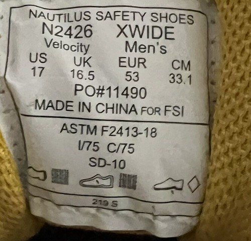 Nautilus Sicherheitsschuhe Herren Größe 17 XWIDE Composite Toe Arbeit N2426 Velocity - Bild 4 von 5