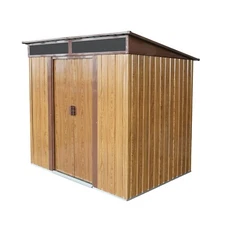 6'x5' Outdoor Metal Storage Shed Tool Shed with Sliding Doors All-Weather Brown