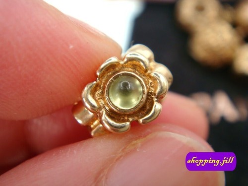 AUTH Pandora Green Peridot Stones Flower 14ct Gold Spacer Charm 750343PE (#297) - Picture 2 of 10