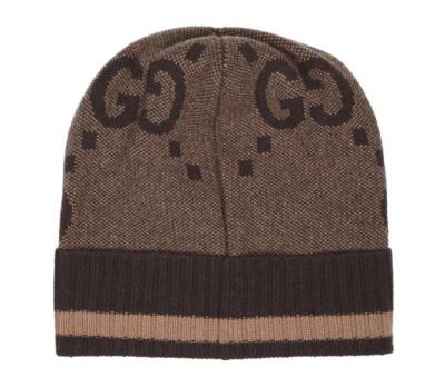 NEW GUCCI LUXURY BROWN 100% CASHMERE GG LOGO BEANIE HAT M | eBay