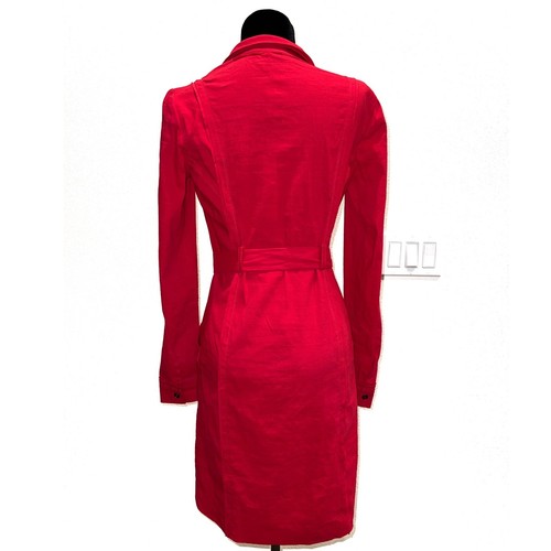 NWT $348 Elie Tahari Red Long Sleeve Belted Trench Coat Shirt Dress Sz 0 - Picture 7 of 12