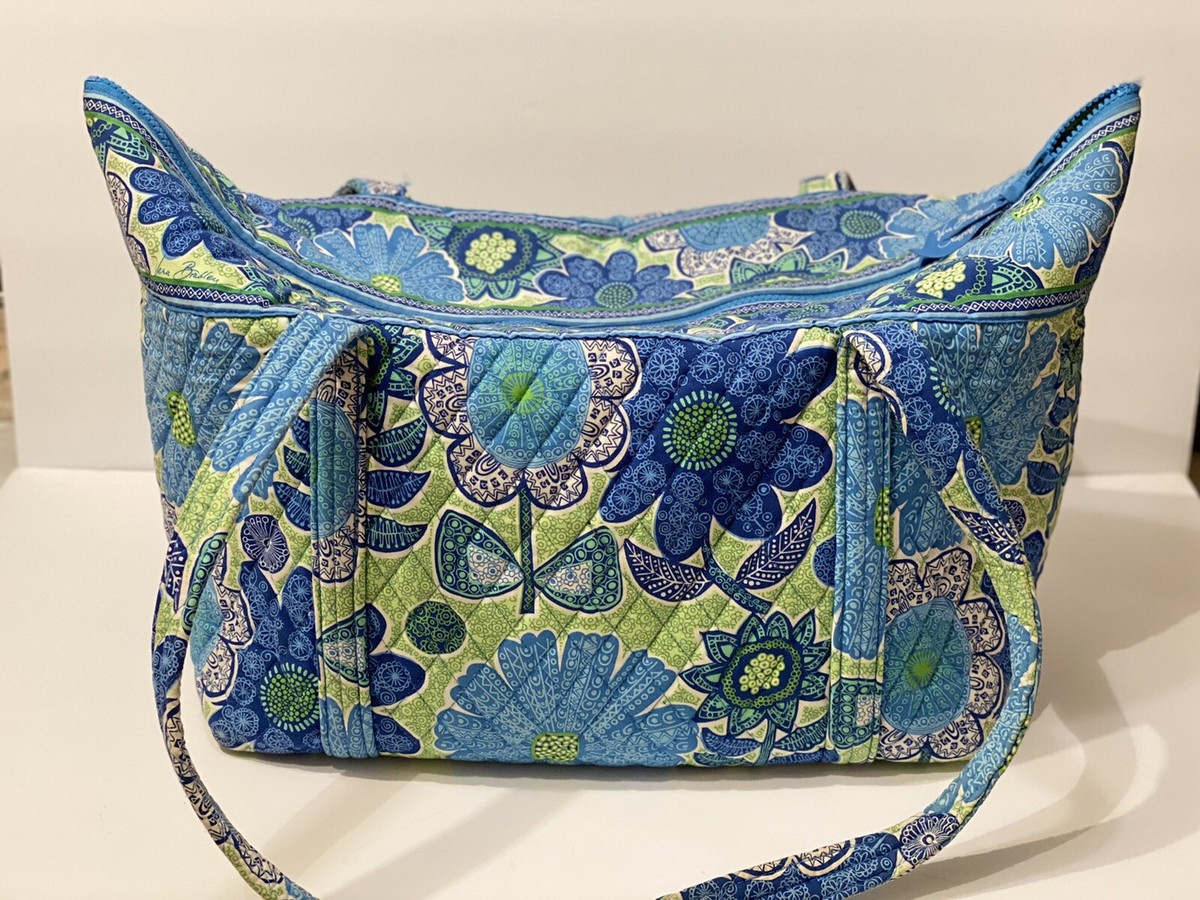 Vera Bradley Large Tote Bag Daisy Pattern Green Blue Floral