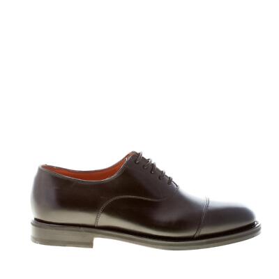 SANTONI men shoes Black elegant semi-shiny leather oxford cap-toe Leather sole