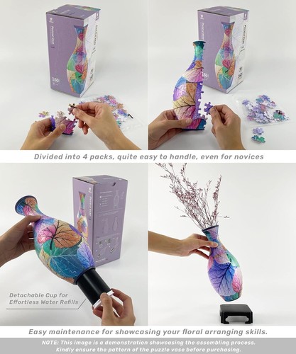 160 Pieces 3D Puzzle Vase Unique Flower Vase, Home Decoration DIY Flower Vase - Foto 19 di 55