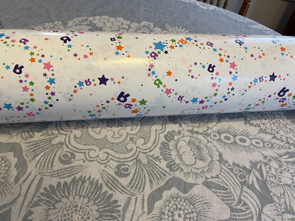 Huge Roll TOYS/ Babies R Us STARS SWIRLS WRAPPING GIFT PAPER roll 30 by 6 NEW - Image 2 of 4