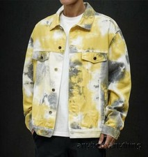 Men's Cotton Denim Basic Jean Jacket Casual Colorful Button Pockets Coat Punk