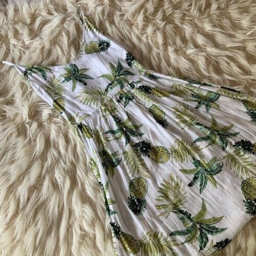 White Pineapple Print Spaghetti Straps Dress Size Small