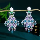 Cubic Zircon Multicolor Long Pearl Chandelier Drop Dangle Bridal Party Earrings