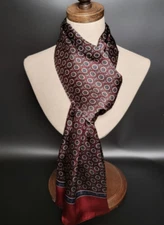 100% Silk Satin Scarf men women neckerchief Wrap dot plaids wine red QS175-36