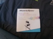 New MobileSpec Stereo Earbuds With Mic  Storage Pouch, Gray/Black, In Box