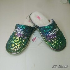 Justice purple prisma flowers Girls Slip-on Scuff Slippers Size 4/5