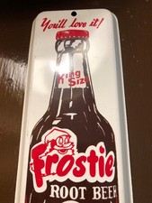 Vintage Frostie Root Beer Tin Litho Non Porcelain Thermometer Soda Cola Sign Elf