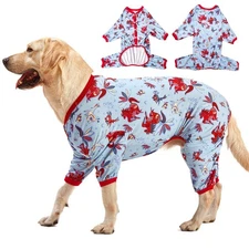 LovinPet Big Dog Pajamas Jersey Knit 4-Leg Anti-Lick Night for Large Breeds